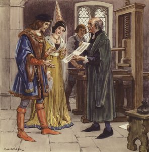 William Caxton showing a printed page to Edward IV and his Queen by Richard Henry Brock